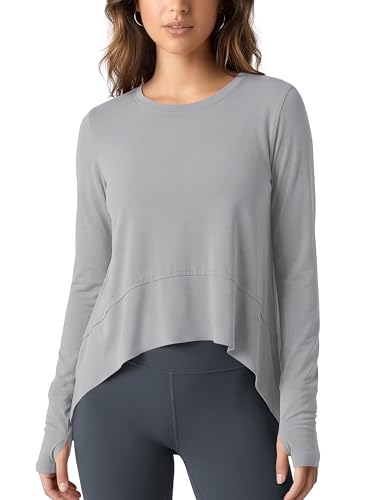 Image of ODODOS Soft Modal Long Sleeve Crop Top for Women with Thumb Hole Athletic Gym Workout Cropped Yoga Shirts