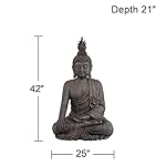 John Timberland Large Tall Sitting Buddha Statue Sculpture Zen Asian Japanese Garden Decor Indoor Outdoor Front Porch Patio Yard Outside Home Balcony House Lawn Stone Gray Finish Resin 42" High - Image 4