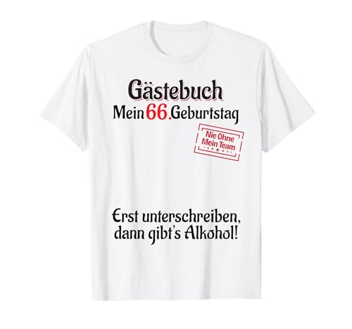 66 años Lista de invitados Hombre Mujer Libro de visitas 66 cumpleaños Camiseta
