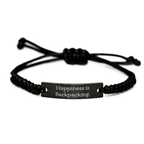 Funny Backpacking Black Rope Bracelet, Happiness is Backpacking, Present for Men Women, Inspire from