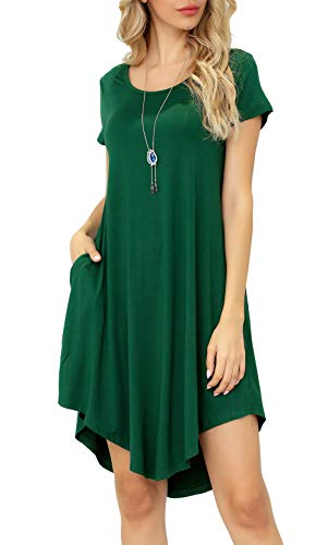 Image of Women Casual Loose Soft Crewneck Short Sleeve Pockets Swing T-Shirt Dress