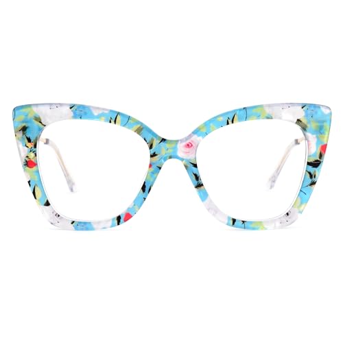 Image of Zeelool Oversized Cat Eye Glasses Frames for Women Stylish Floral Eyeglasses Chic Non Prescription Full Eyewear JGX674221-02, Medium