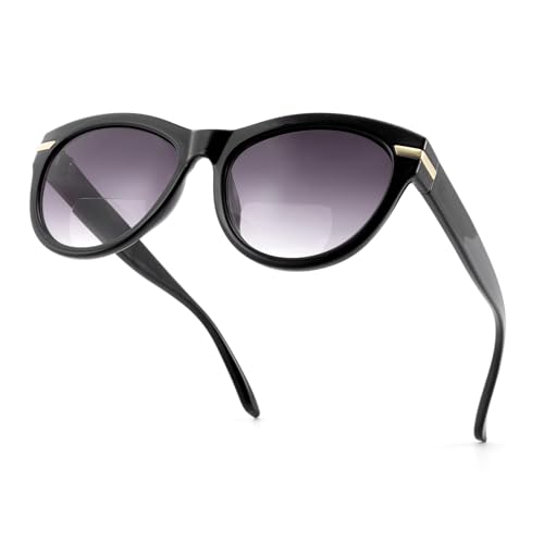 OKH Gafas de sol bifocales para mujer – gafas lectoras modernas con efecto degradado, lectura al aire libre, protección UV400 (Negro/Gris 2.0)