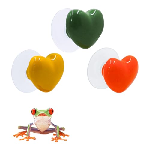 MinrzPet Tree Frog Terrarium Accessories, 3 Pack Multicolor Ceramic Relax & Climbing Spots with Suction Cups, Tank Habitat Accessories for African Dwarf Frog, Toad