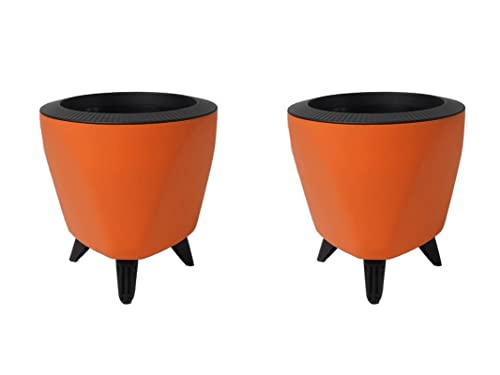 Image of Garden Art (Pack of 2 Indoor Outdoor Self Watering Planter Home Living Room Office Tabletop Decorative Plastic Flower Pot 5.1 Inch (Orange, 2)