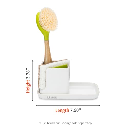Full Circle Stash, Ceramic Kitchen Sink Caddy, Stylish Modular Sponge Holder & Dish Brush Organizer, Green and White, 11" - Thumbnail 5