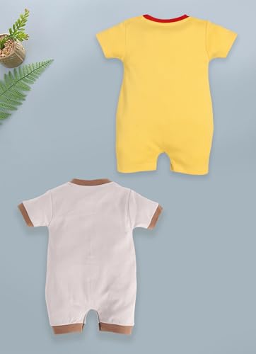 Image of BabyGo Baby Half Sleeve Rompers 100% Cotton Rompers for New Born Baby Boys|Daily Suits for Baby Boys & Girls| 6X9M|GREY-YELLOW|Onesies| Infant Clothes | Pack of 2