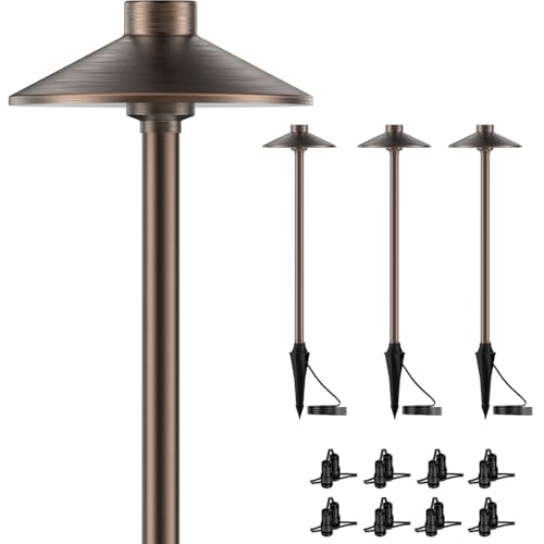 ZONEGRACE 4 Pack Solid Brass Low Voltage Pathway Lights,Outdoor Wired LED Landscape Path...