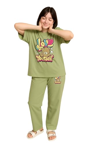 Image of My Swag Womens Printed Nightwear Set | Printed T-Shirt & Lower Set for Womens&Girls