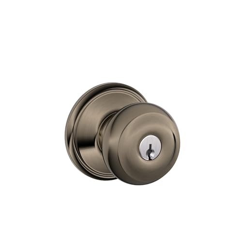 Image of SCHLAGE F51A GEO 620 Georgian Knob Keyed Entry Lock, Antique Pewter