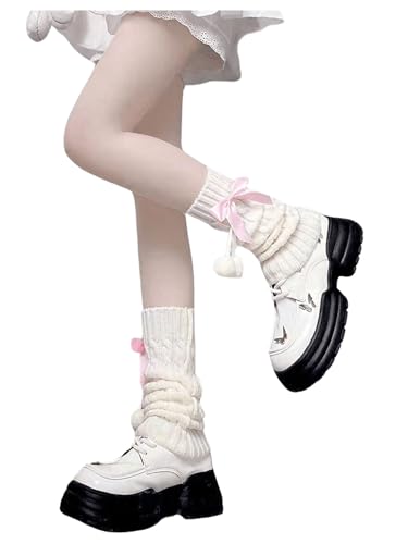 SHENHE Women's Cute Cable Knit Leg Warmers Y2k 80s Dance Kawaii Bow Leg Warms Boot Socks2