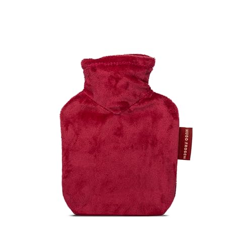 Hugo Frosch Mini-Wärmflasche 0 2l Made in Germany mit kuscheligem Velourbezug Tomatenrot kleine auslaufsichere Bettflasche für unterwegs mit waschbarem Bezug