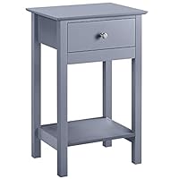 Yaheetech Grey Bedside Table, Small Side End Table with Drawer & Bottom Storage Shelf, Wooden Nightstand for Bedroom, Living Room & Guest Room, 30x40x61cm