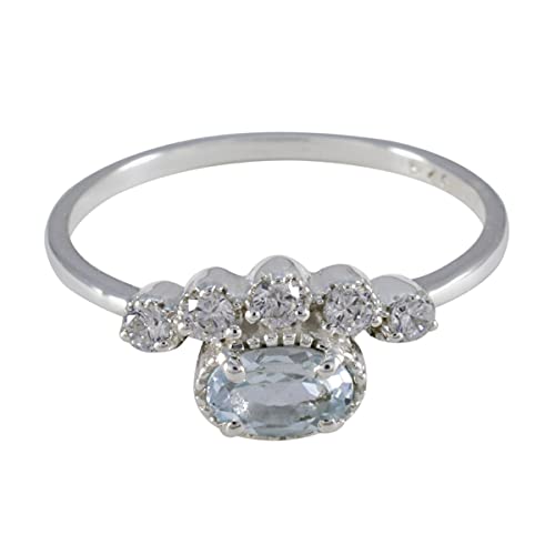 Bague topaze bleue véritable en argent 925 de haute joaillerie pour maman