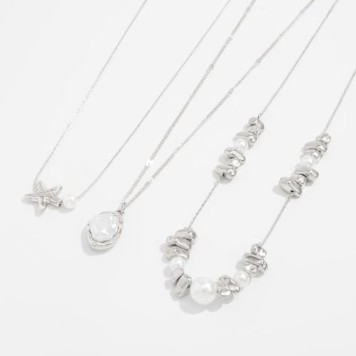 Seashell Necklace Shell Necklaces for Women Charm Necklace Beachy Jewelry for Women Gold Pearl Starfish Necklace Stack Non Tarnish Waterproof Summer Jewelry3