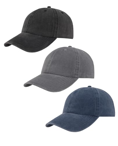 Image of 3 Pack Vintage Washed Cotton Adjustable Baseball Caps for Men Women Unstructured Low Profile Dad Hat