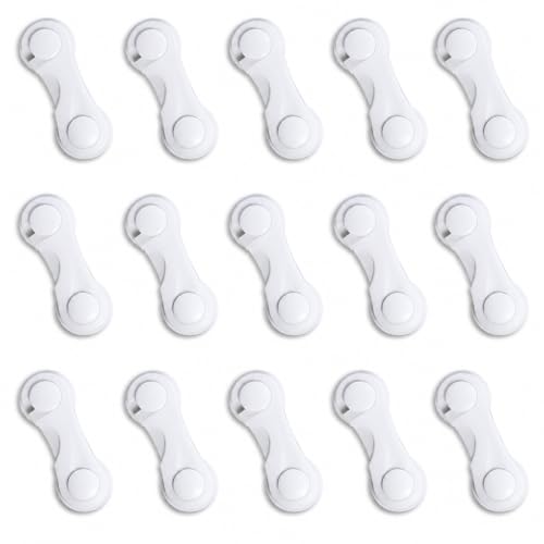 Image of MAPPERZ Cabinet Door Locks for Baby Safety Proofing, Door Locks with Adhesive, for Drawer Cupboards Fridge Oven Closet & Pantry, Childproof Latch for Protecting Kids Toddler and Infant,Pack of 15