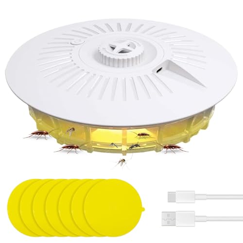 UQTUKO Trampa antipulgas para apartamento, ganador de la prueba con 7 discos adhesivos, trampa LED para pulgas con 4 modos de luz, trampa para pulgas de cúpula, luz adhesiva para dormitorio, salón