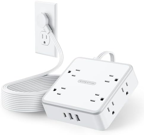 NTONPOWER 15 FT Flat Extension Cord with 8 Widely Outlets 3 USB P...