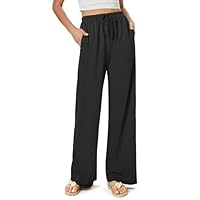 Glacspyg Ladies Pants Flowy Wide Leg Casual Beach High Waisted Drawstring Palazzo Pants with Pockets Negro XL