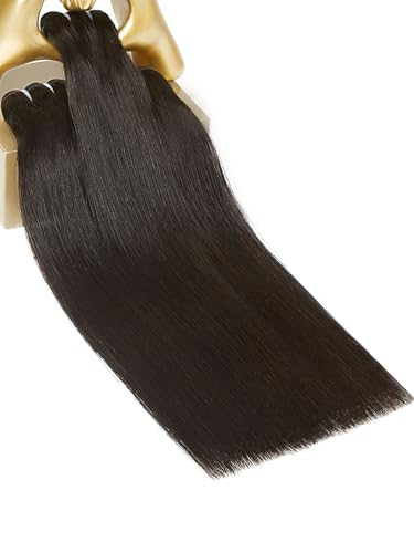 MLIP Raw Bundles Human Hair Straight, No Tangle Shedding, Keep Texture Silky Soft After Multiple Washes, 15A Raw Indian Hair Bundles 16 18 20 Inches, Triple Lifespan 3X
