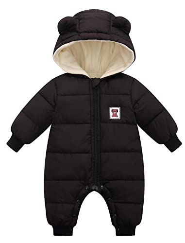 Snow Suit Toddler Cute Baby Boys Snowsuit Newborn Girls Winter Coat Clothes Warm Hooded Jumpsuit One Piece Snow Wear Romper Black