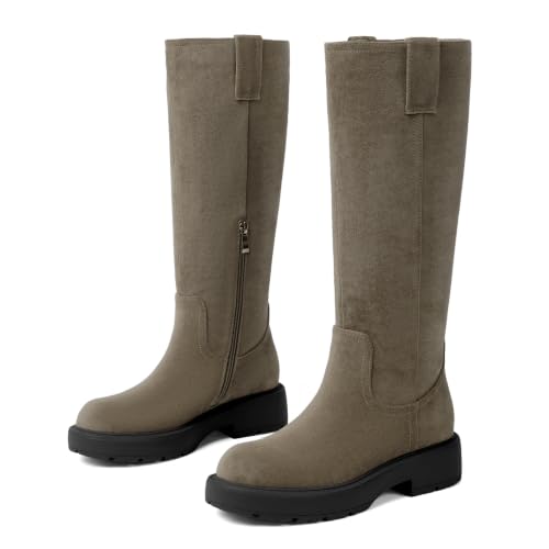 Image of VIUGJNEX Knee High Boots Women Low Heel Flat Chunky Fall Tall Riding Boots