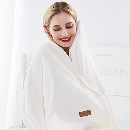 Surii Home Luxury Microfiber Flannel Blanket, Super Soft, Warm, Cozy, Fluffy, And Breathable, Perfect Throws For Bed, Couch, Sofa, For All Season Use. 350Gsm Travel Size 50X60 Inches(Cream White) #TOP3