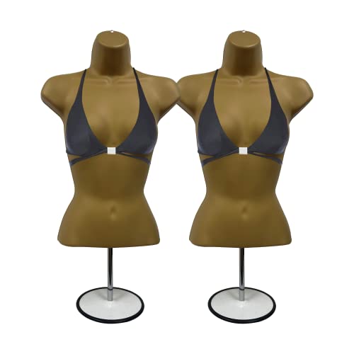 DisplayTown Female Mannequin Torso with Metal Stand Hollow Back Body Stackable Dress Form for Tshirt Display, Countertop, Craft Shows, Photos and Design, S-M Clothing Size (Bronze, Set of 2)