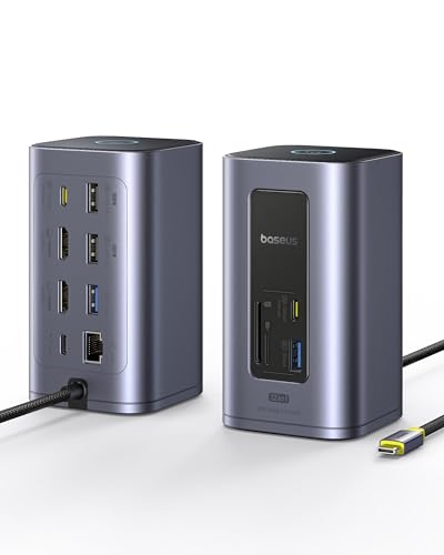 Baseus Docking Station Dual Monitor Nomos Win Air(12 in 1) Laptop Dock 2*4K HDMI 10Gbps USB Ports 1Gbps Ethernet PD 100W(No Power Adapter) USB C Docking Station for Dell/HP/Lenovo/Asus/Acer/Mac