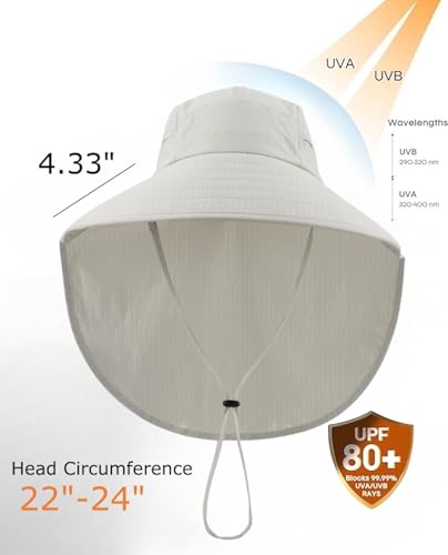 Image of Home Prefer UPF 80+ Sun Hat for Men Women Wide Brim Sun Hat with Neck Flap Summer Beach UV Protection Gardening Fishing Hat