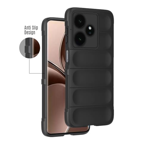 Image of Liquid Silicon Back Cover Case for Realme GT 7 5G / GT 7T 5G / GT 7 Dream Edition Shockproof Military Grade Protection with Shockproof 10X Bumpers Micro-Fibre Cloth On Inner Side - Black