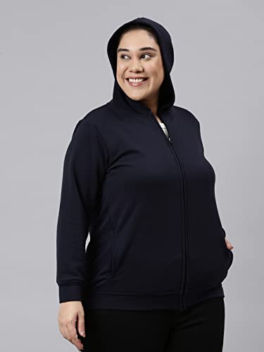 Image of The Pink Moon Women's Solid Plus Size Hoodie Jacket - (Jckt 036 Navy)