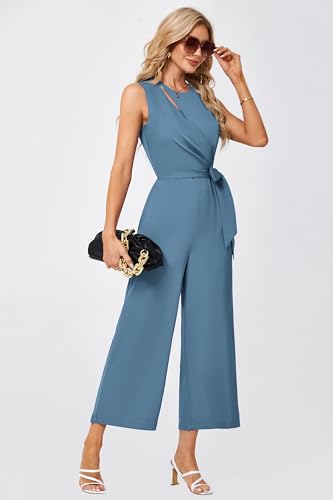 Jasambac Women'S Jumpsuits Sleeveless Dressy Scoop Neck Long Pant Romper Tummy Control Playsuit Casual One Piece Outfits thumb #4