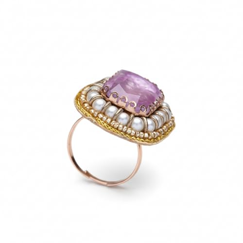 Image of SANJOYA by EVERSTYLISH Embroidered Ring for Women | Shell & Beaded Adjustable Statement Ring | Ethnic Jewelry for Weddings & Festive Occasions