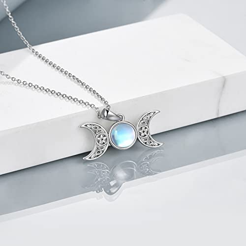 POPLYKE Triple Moon Goddess Amulet Pendant Necklace Sterling Silver Wiccan Jewelry for Women2