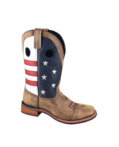 Smoky Women's 9 Red Blue American Flag Brown Leather Western Square Toe Boots