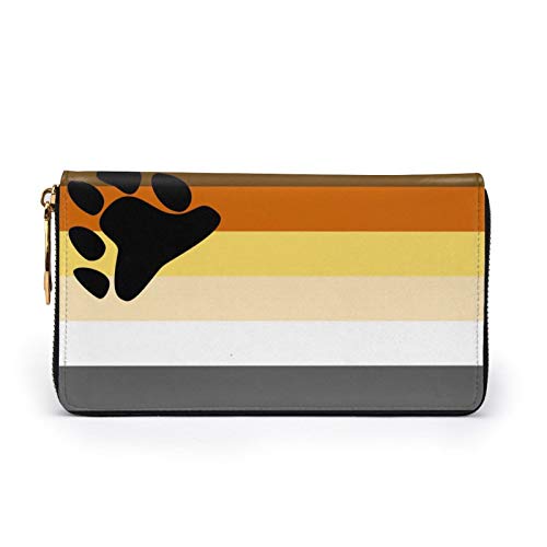 American Flag Bear Pride Flag Ladies Long Wallet Genuine Cowhide Zip Closure Card Slot Wallet2