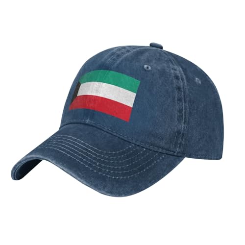 Casquette Koweit Drapeau Denim Lavé 100% Coton Anti-UV | Réglable Camionneur Classique Unisexe Respirant