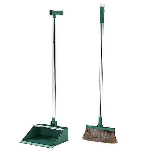 Juego de escoba y recogedor de mango largo de 33 pulgadas, combo ergonómico de escoba vertical y recogedor para el hogar, cocina, oficina, vestíbulo, herramienta de limpieza eficiente para suelos
