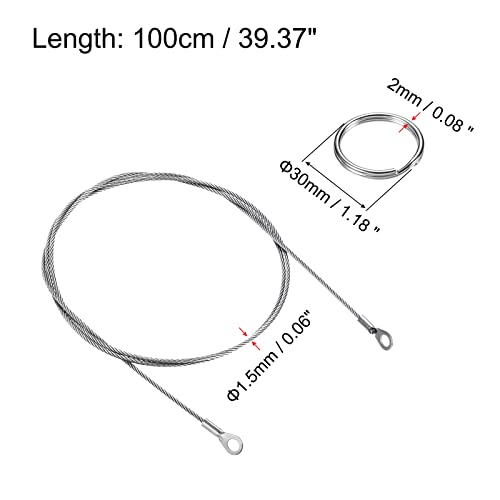 PATIKIL Stainless Steel Lanyard Cable 2mmx100cm, 6 Pack Eyelets Ended Security Wire Rope with 12 Pack Key Ring - Image 2