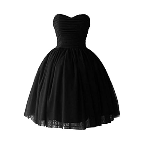 Lemai Short Tulle Sweetheart Prom Dress Evening Homecoming Party Gowns - Black - 10 Cover
