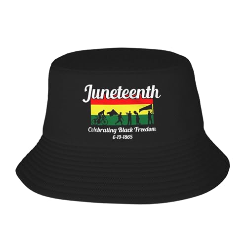 Image of Happy Juneteenth Day Summer Bucket Hat Outdoor Unisex Fisherman Fishing Sun Cap for Adult Women Men Black