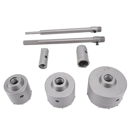Carbide Alloy Concrete Hole Cutter, 3pcs Hole Saw Set with 3 Bits, 2 Round Shank Connecting Rods for Wall Brick Stone, Ideal for AC, Water Heater