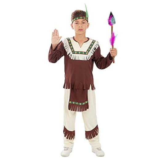 Funidelia | Disfraz de indio para niño Indios, Vaqueros, Western - Disfraz para niños y divertidos accesorios para Fiestas, Carnaval y Halloween - Talla 10-12 años - Marrón