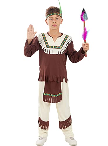 Funidelia | Déguisement Indigène pour garçon Indigènes, Cowboys, Western - Déguisement pour enfant et accessoires pour Halloween, carnaval et fêtes. - Taille 3-4 ans - Marron
