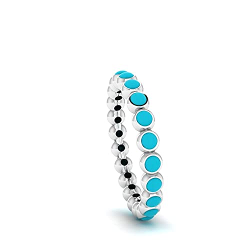 Fashion Jewels Turquoise Gemstone Ring, Eternity Band Ring, Stackable Dainty Band Ring, Sterling Silver Ring, Gift For Women, Art Deco Ring (Gold, 7.5) #TOP1