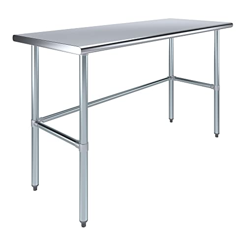 Image of AmGood Stainless Steel Work Table Open Base | Metal Work Bench (Stainless Steel Table Open Base, 60 inch Long x 24 inch Deep)