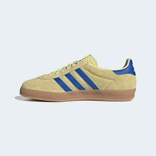Image of adidas Originals Gazelle Indoor, Powder Yellow /Royal Blue /Cloud White, Size 8.5