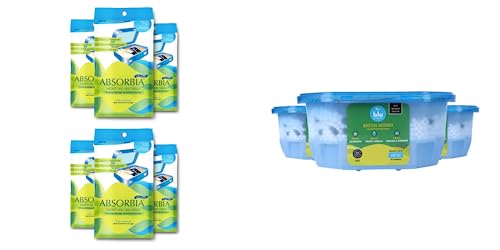 Image of Absorbia Moisture Absorber Sachet - Pack of 6 (100g each)|BLU Moisture Absorber with Activated Charcoal pack of 3 (200g each)|Dehumidifier for Wardrobe, Cupboards & Closets